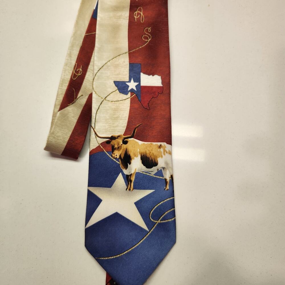 Privado Texas Longhorn Neck Tie Western Cowboy State Flag Novelty Mens Tie